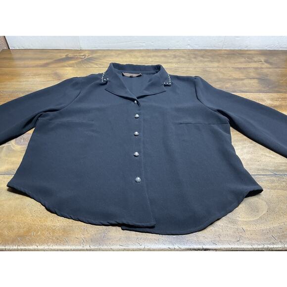 Double D Ranch Western Studded Button Up Black Size large - Picture 2 of 11